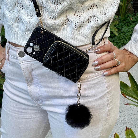 Black Leather Crossbody iPhone Case for 12/13/14/15/16 - Pro, Max, Plus - Picture 7 of 10